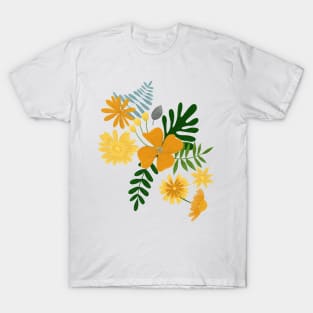 Botanical Pattern Orange, Yellow, Green, White T-Shirt